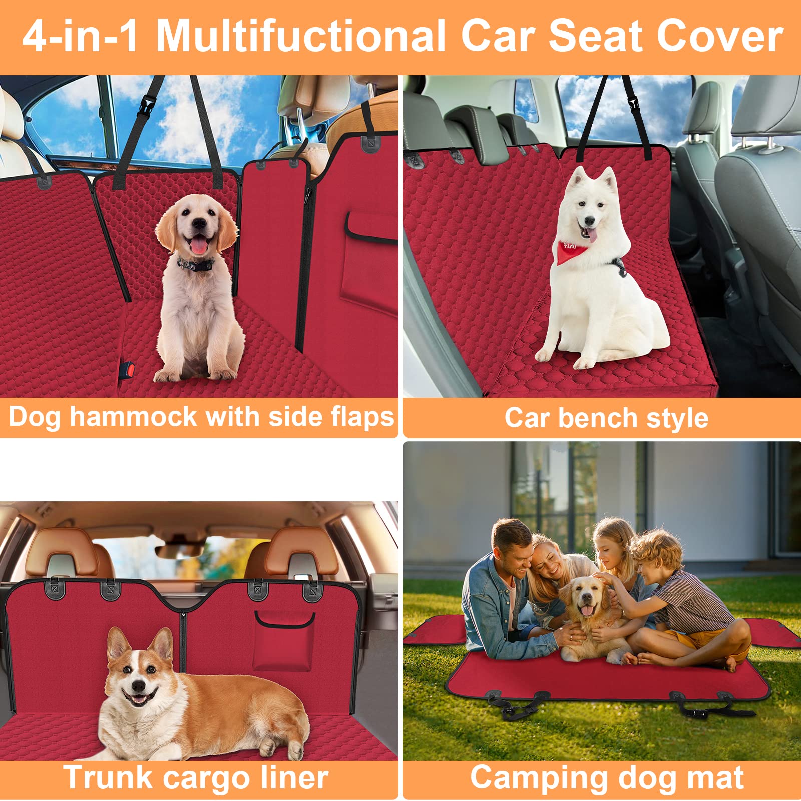 Mancro Dog Car Seat Cover for Back Seat, 2026 Upgraded 600D Heavy Seat