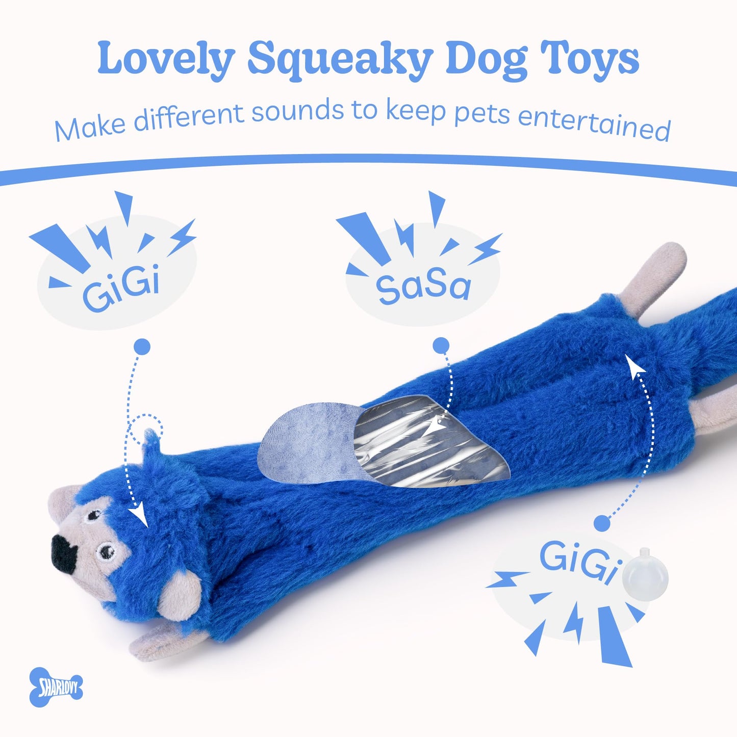 SHARLOVY Dog Squeaky Toys No Stuffing 5 Pack, Plush Crinkle Dog Toys