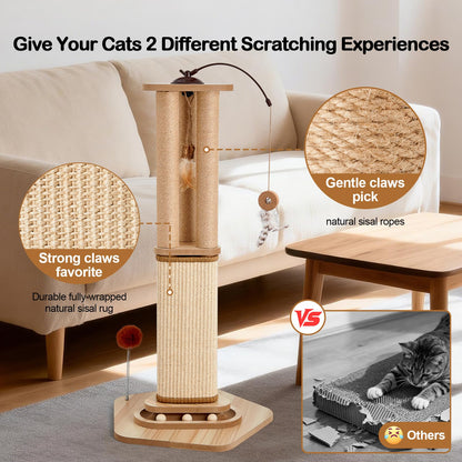 Tall Cat Scratching Post for Large Cats, Heavy Duty Natural Sisal Ball