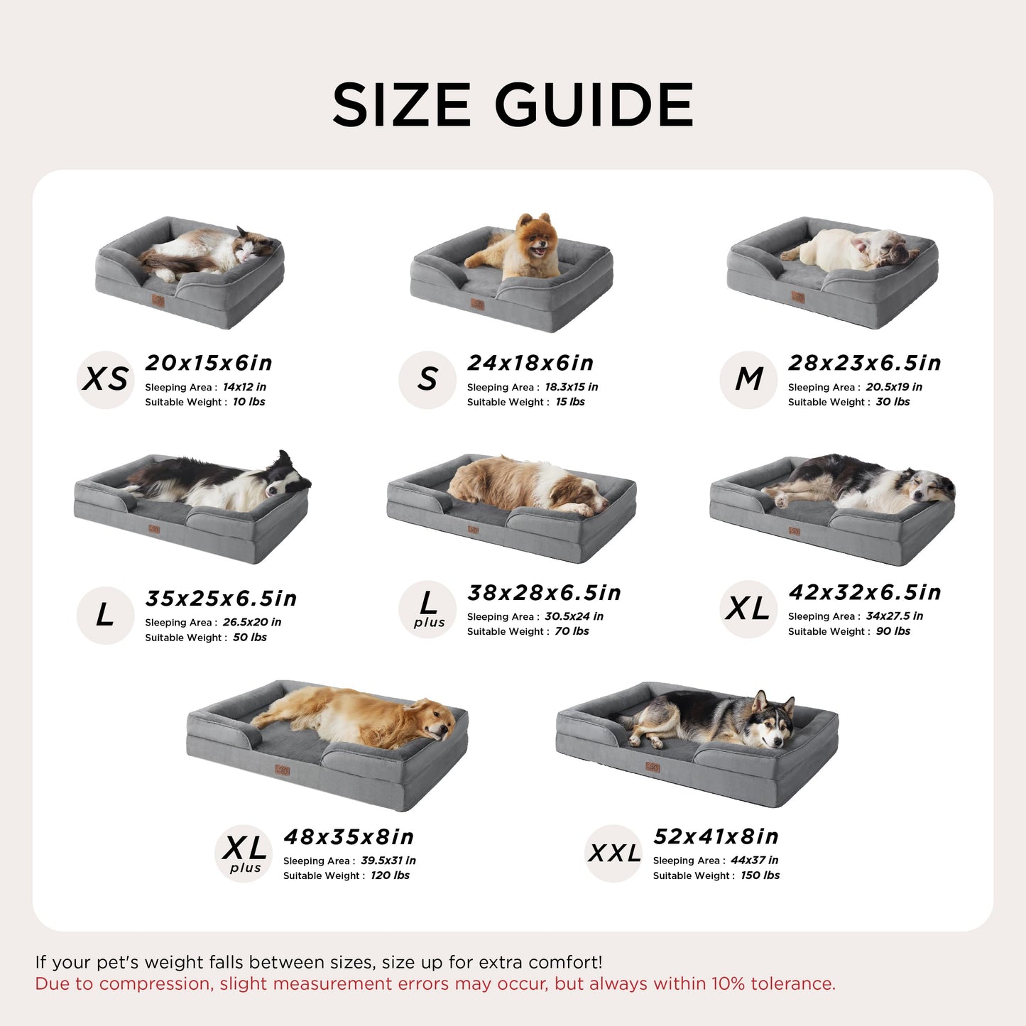 Bedsure Small Orthopedic Dog Bed Washable Bolster Dog Sofa Beds