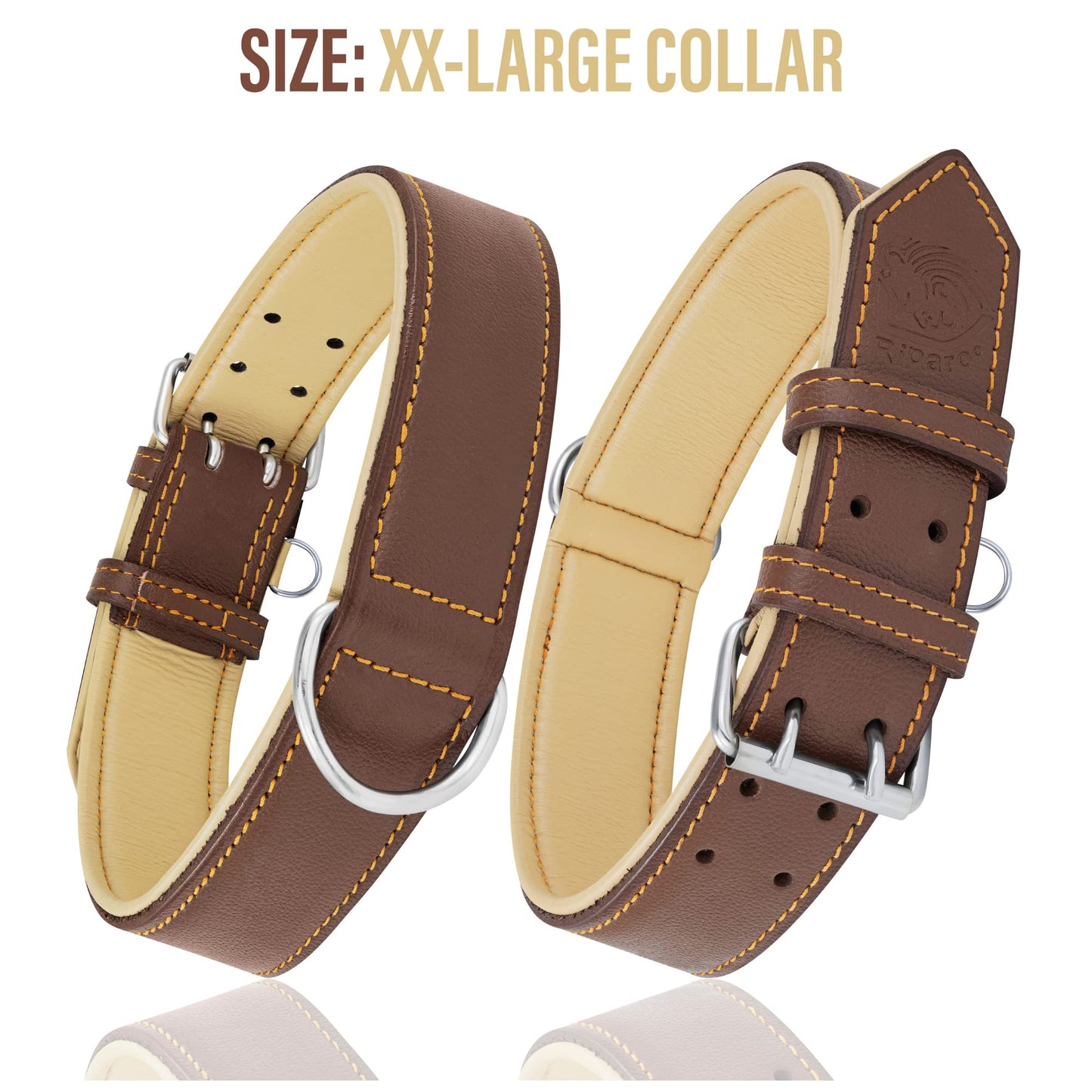 Riparo Adjustable Leather Dog Collar Heavy Duty Wide Dog Collar