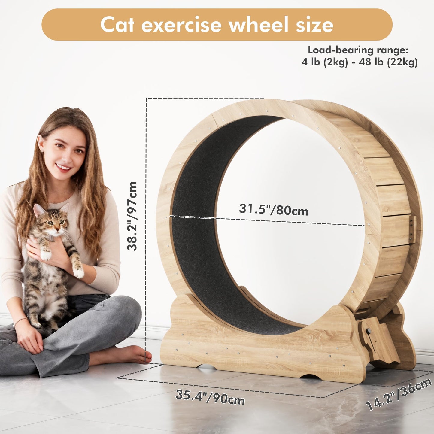 Cat Exercise Wheel, Cat Running Wheel with Smooth and Quiet Teaser