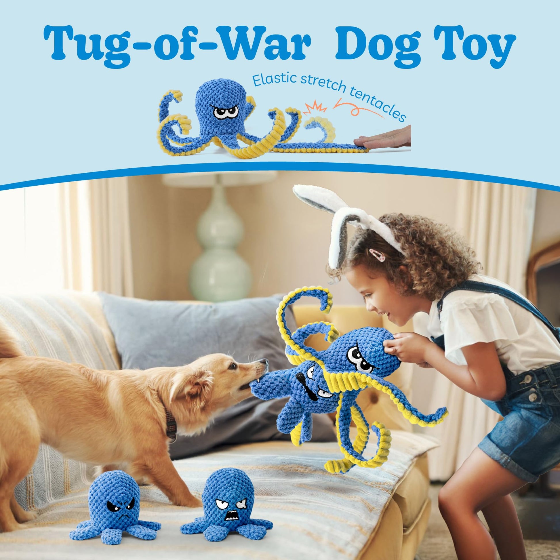 Interactive Dog Toys Octopus, 4 Pack Squeaky Hide And Seek Plush