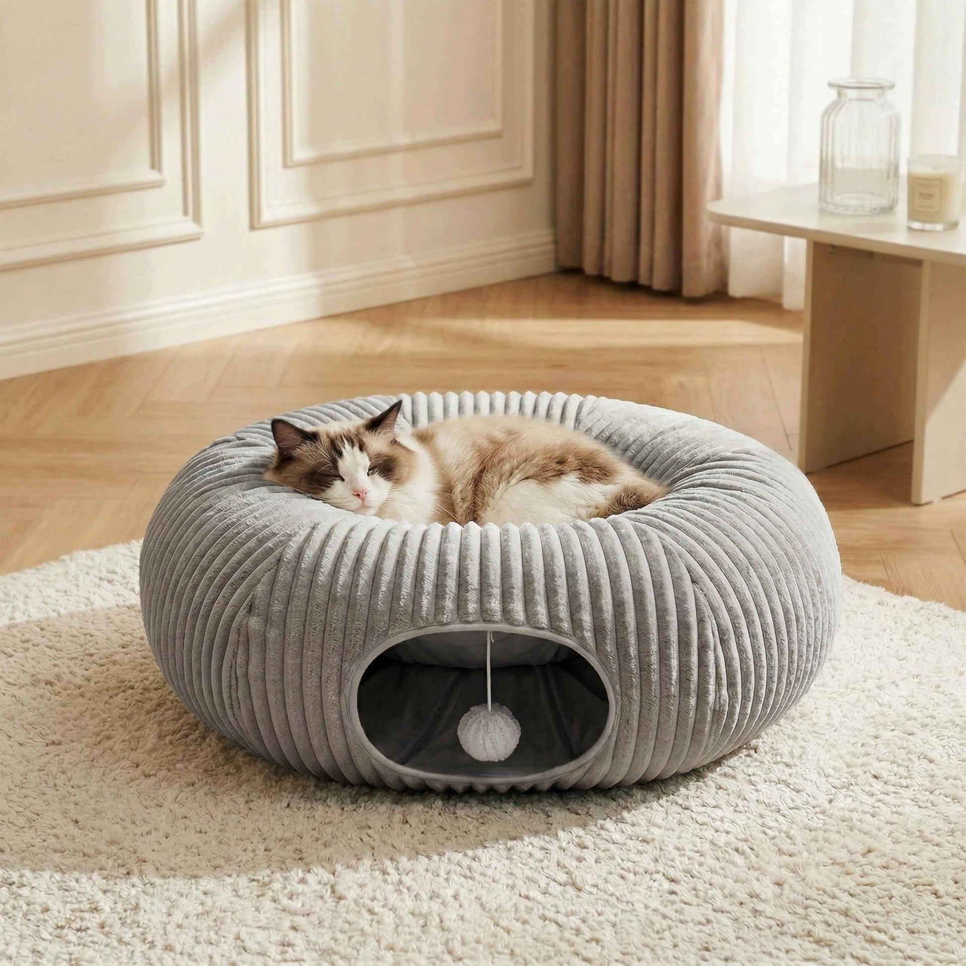 MOYMO Cat Tunnel Bed for Indoor Cats, Peekaboo Cat Cave Bed,Soft Bed