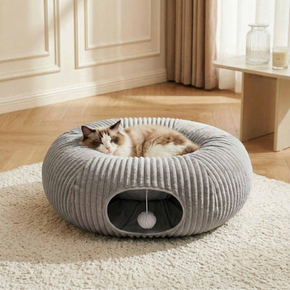 MOYMO Cat Tunnel Bed for Indoor Cats, Peekaboo Cat Cave Bed,Soft Bed