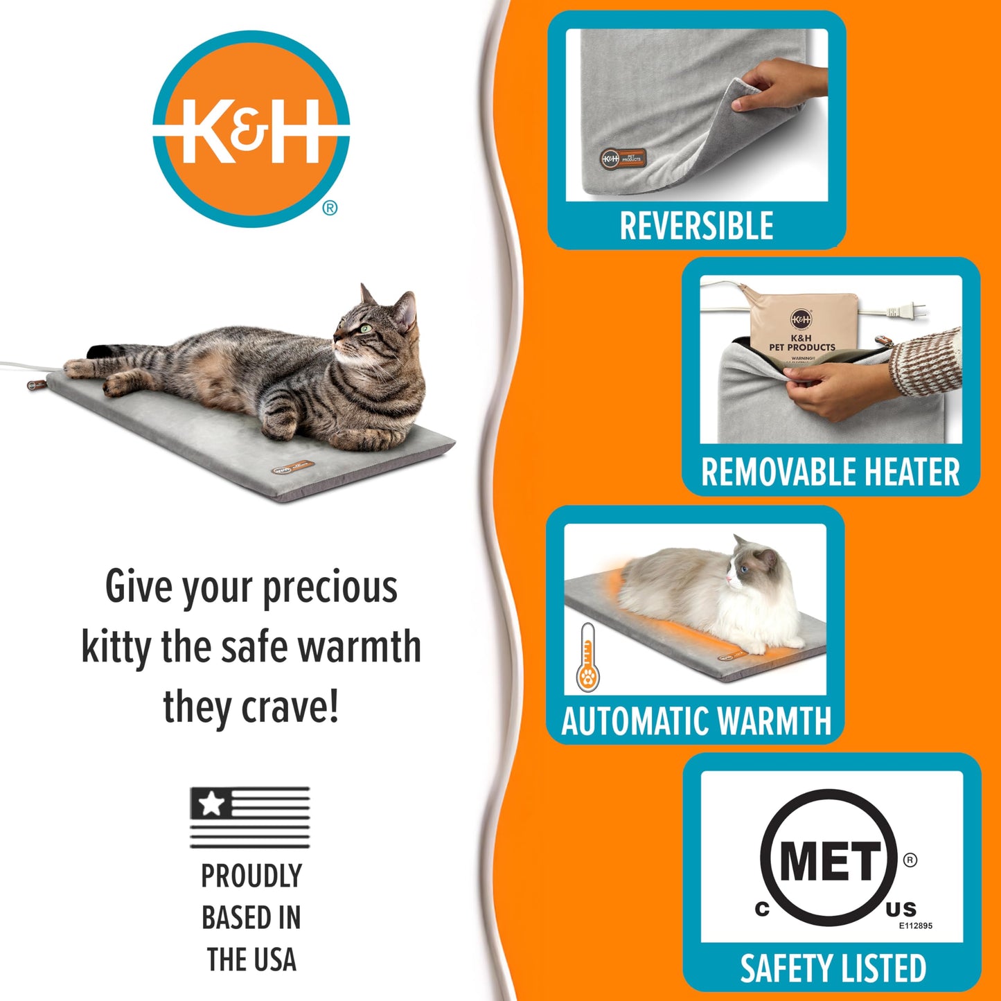 K&H Pet Products Heated Cat Bed Pad for Indoor Cats, Thermo-Kitty Mat