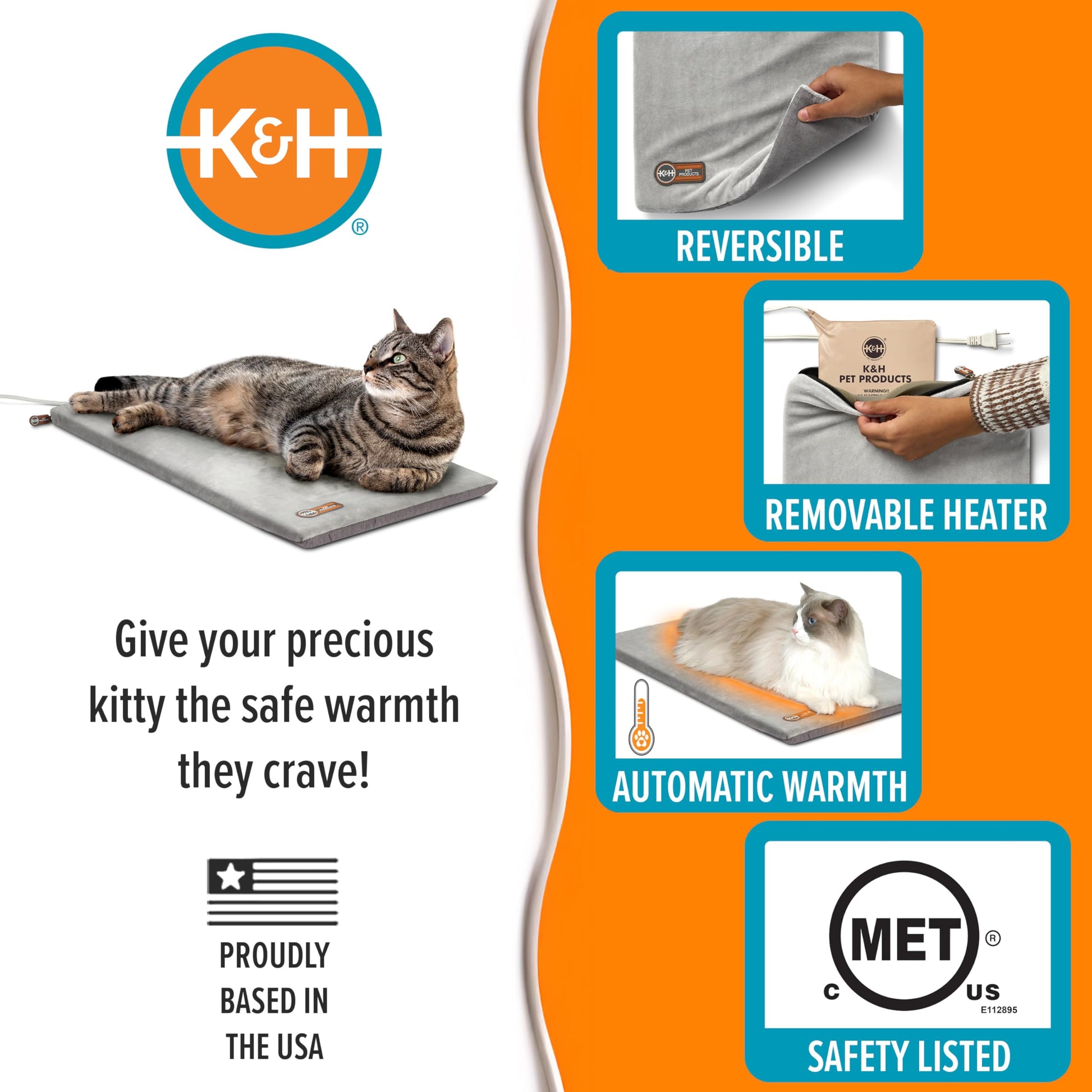 K&H Pet Products Heated Cat Bed Pad for Indoor Cats, Thermo-Kitty Mat