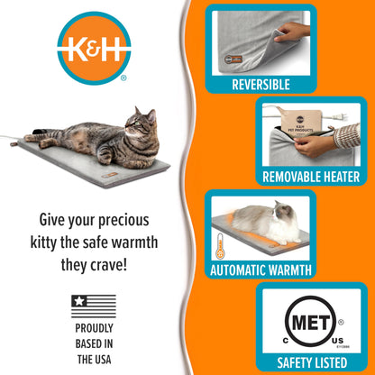K&H Pet Products Heated Cat Bed Pad for Indoor Cats, Thermo-Kitty Mat