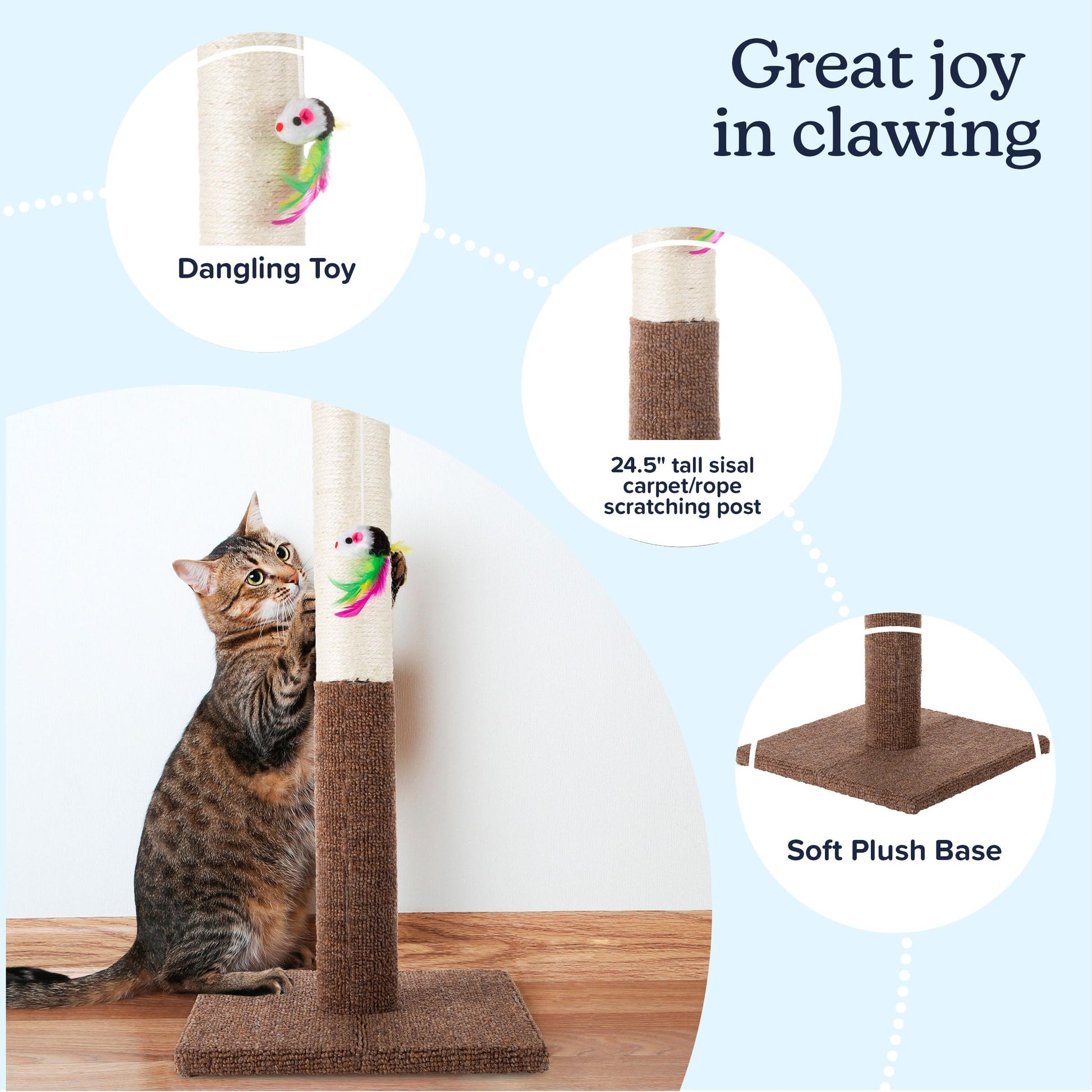 PETMAKER Cat Scratching Post Tall Scratcher for Cats and Kittens Mouse