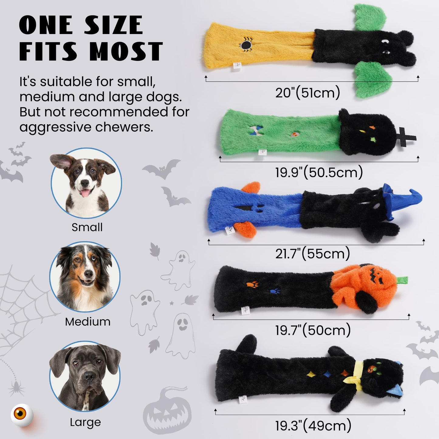Nocciola 5 PCS Halloween Dog Squeaky Toys, No Stuffing Plush Dog Toys