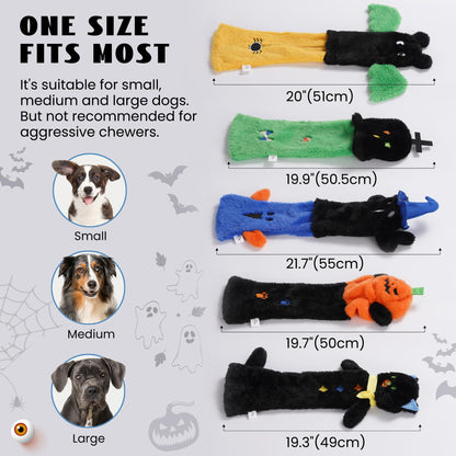 Nocciola 5 PCS Halloween Dog Squeaky Toys, No Stuffing Plush Dog Toys