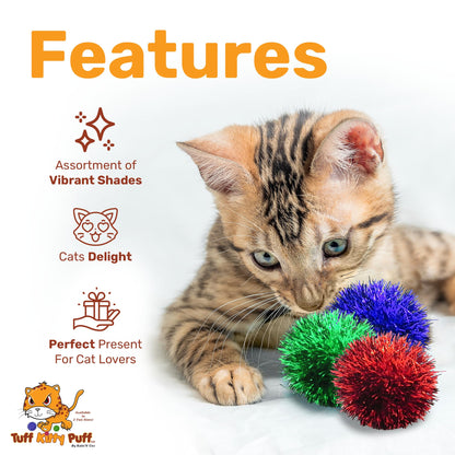Tuff Kitty Puff Sparkle Ball Cat Toy Fuzzy and Fun Glitter Ball