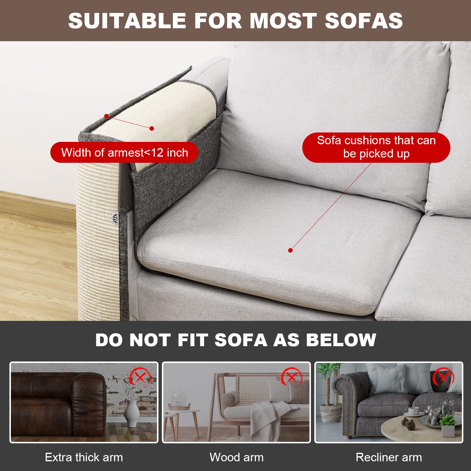 Upgraded Cat Scratch Sisal Sofa Protector,Furniture Couch Cover