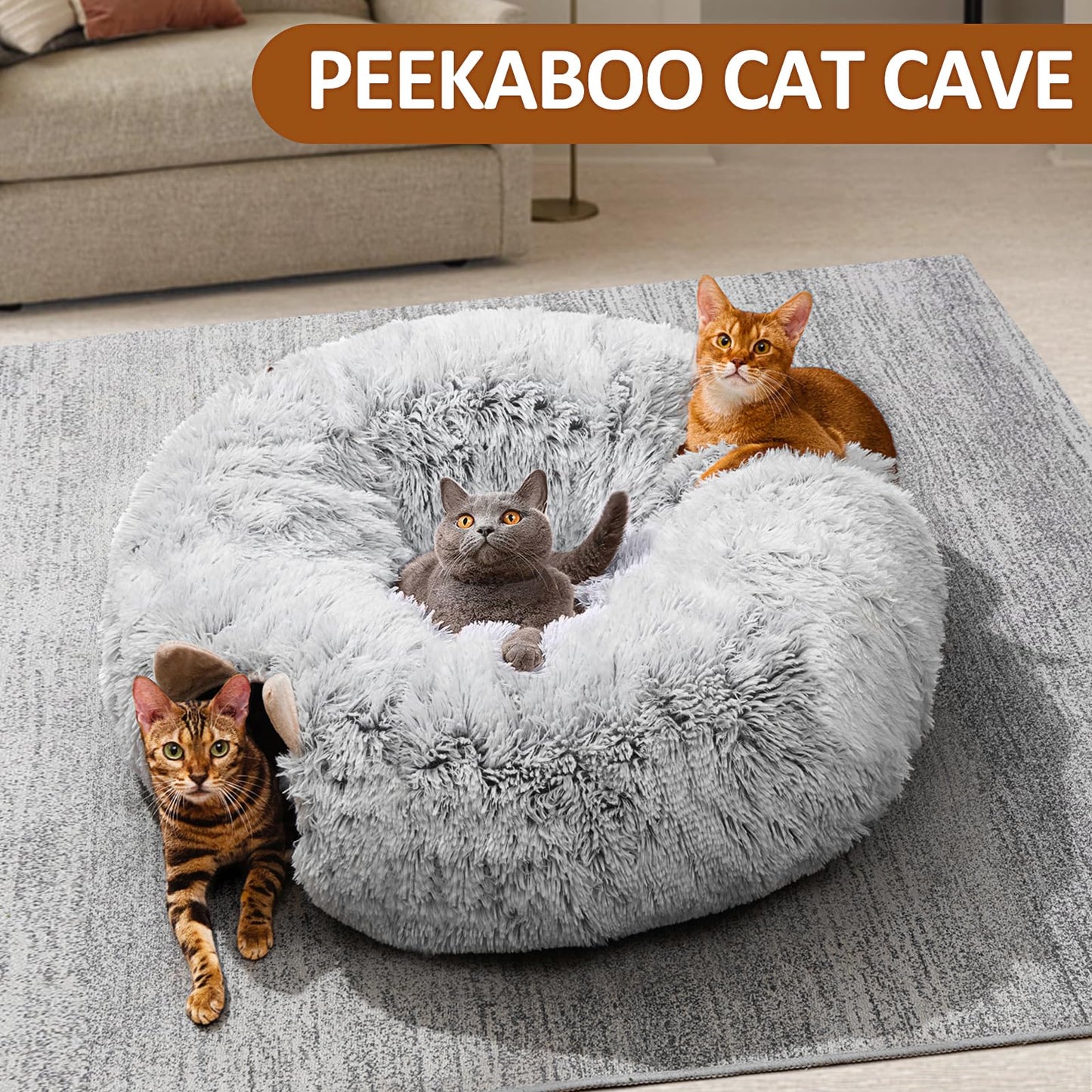 Cat Tunnel with Cat Bed for Indoor Cats, Under Christmas Tree Bed