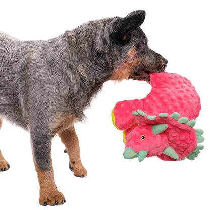 goDog Dinos Frills Squeaky Plush Dog Toy, Chew Guard Technology Plush