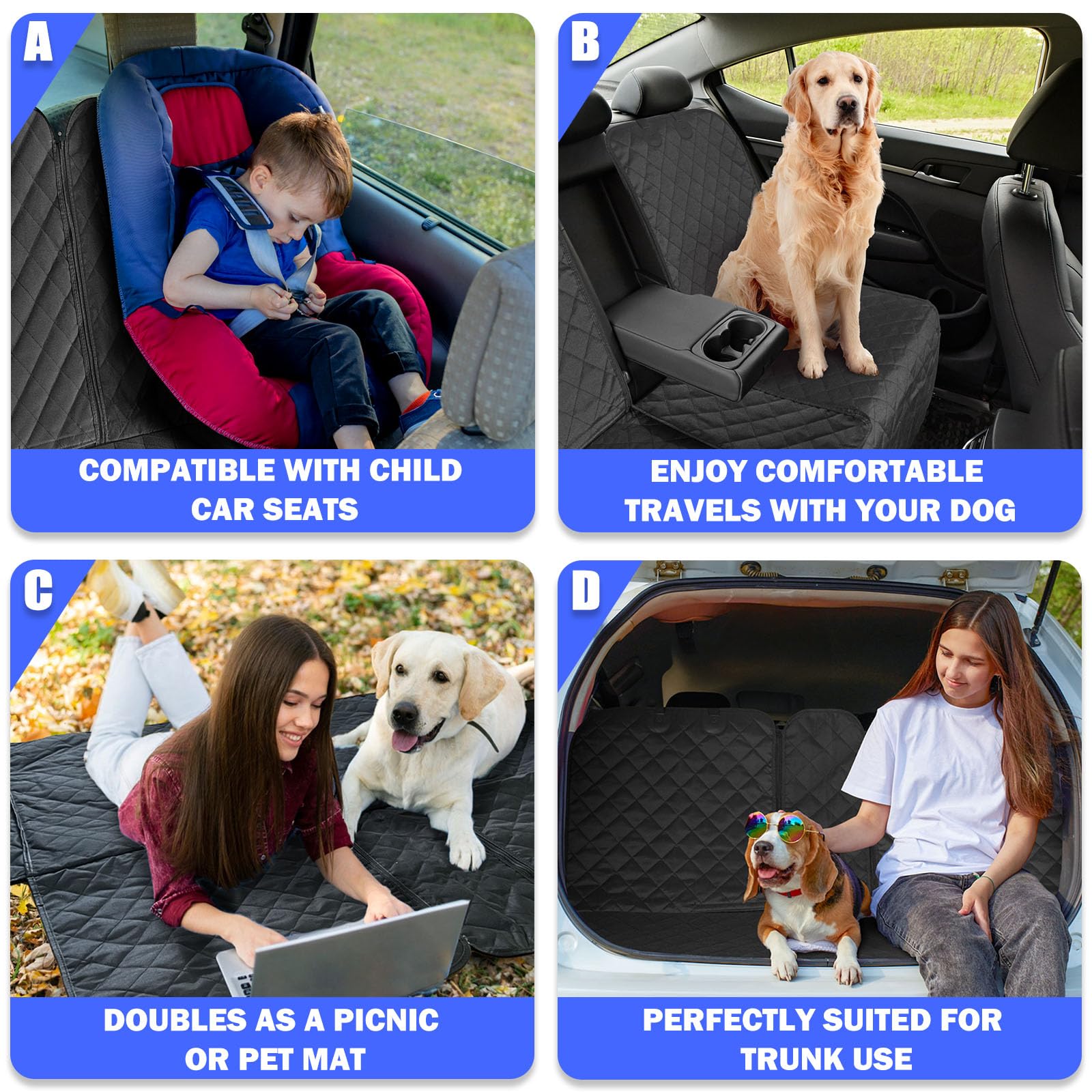 Yonktoo Dog Car Seat Cover for Back Seat, Car Seat Cover 60/40 Seat