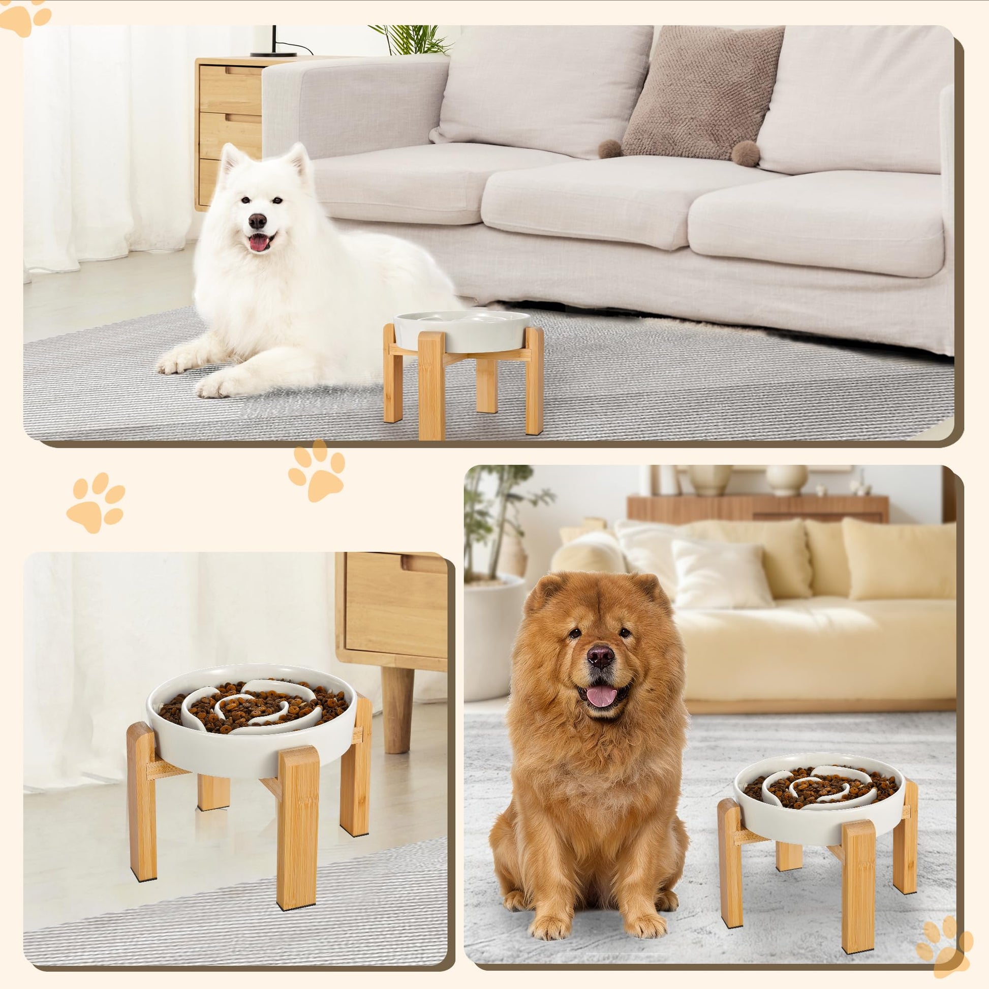 Elevated Slow Feeder Dog Bowl Large Breed, Ceramic Slow Eating Bowl