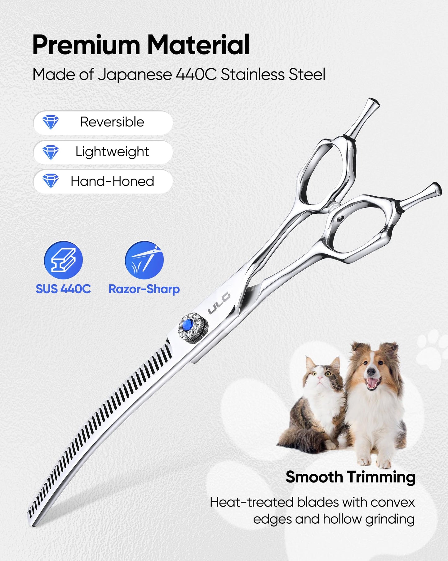 ULG Curved Thinning Dog Shears for Grooming, Curved Thinning