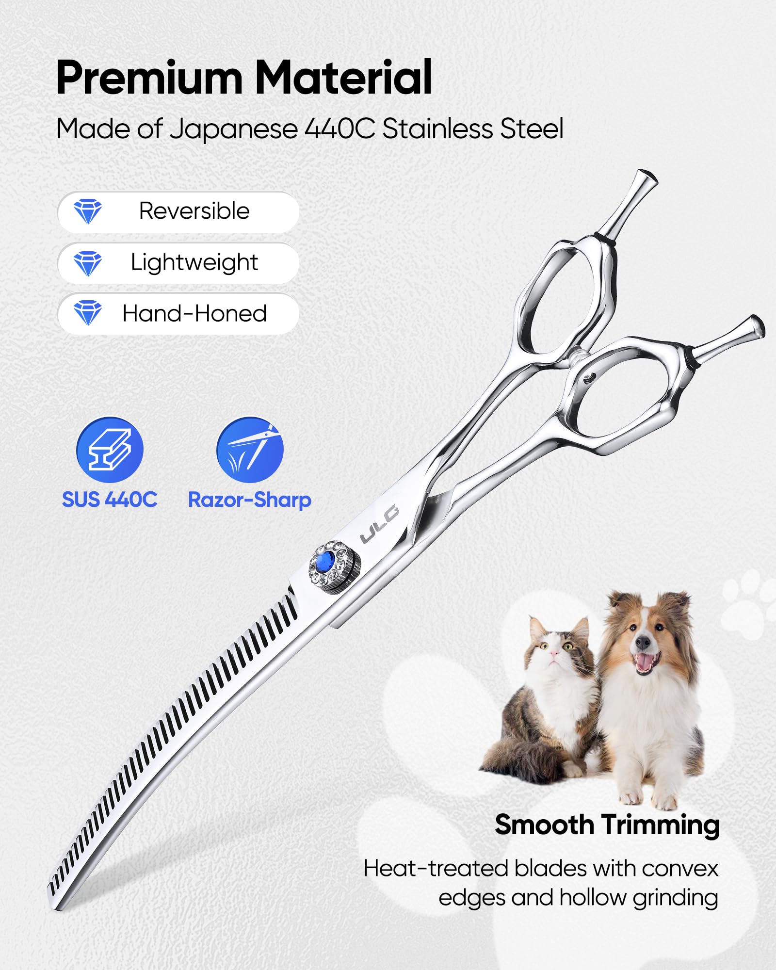 ULG Curved Thinning Dog Shears for Grooming, Curved Thinning