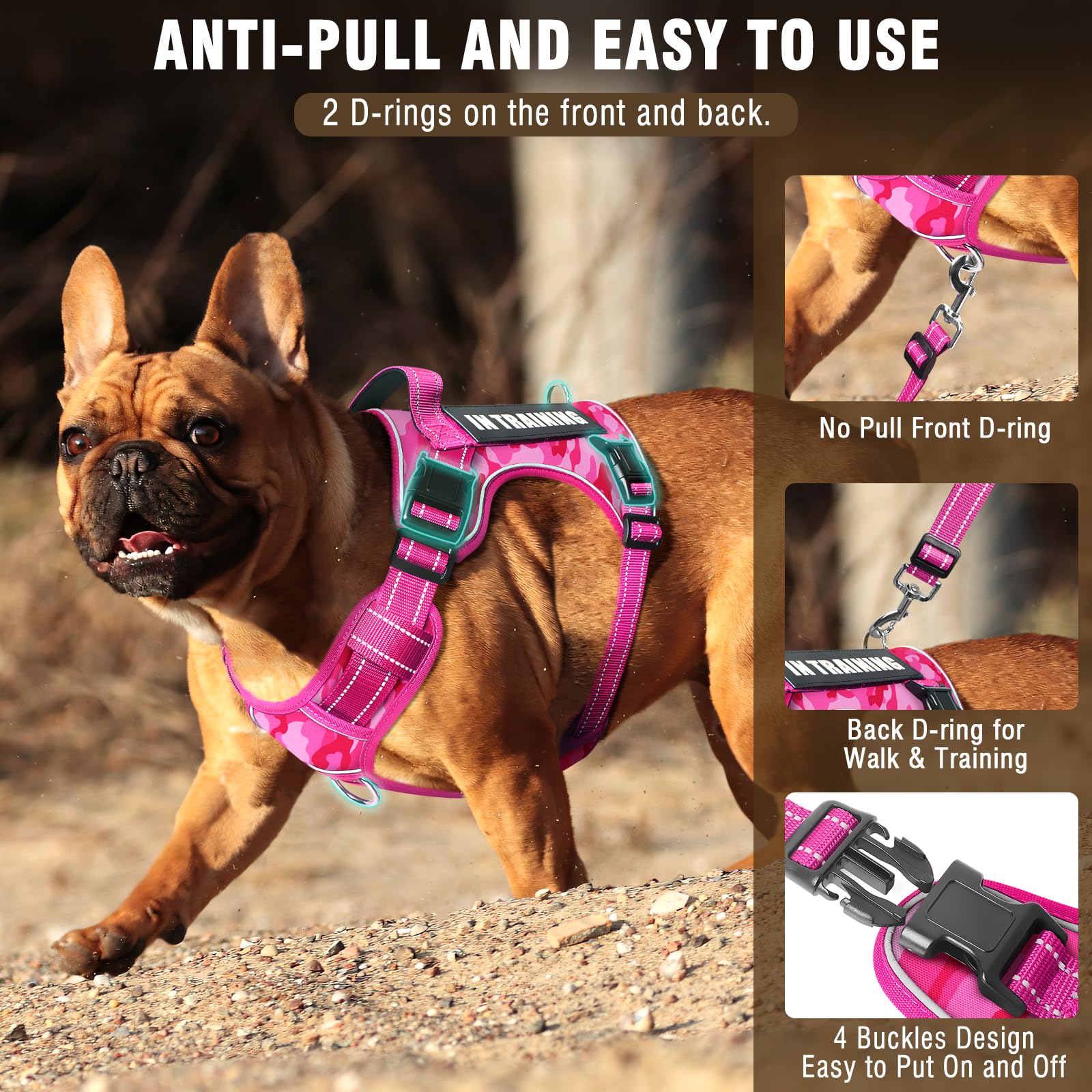 MOOGROU Tactical Service Dog Vest and Leash Set,Heavy Duty No Leash