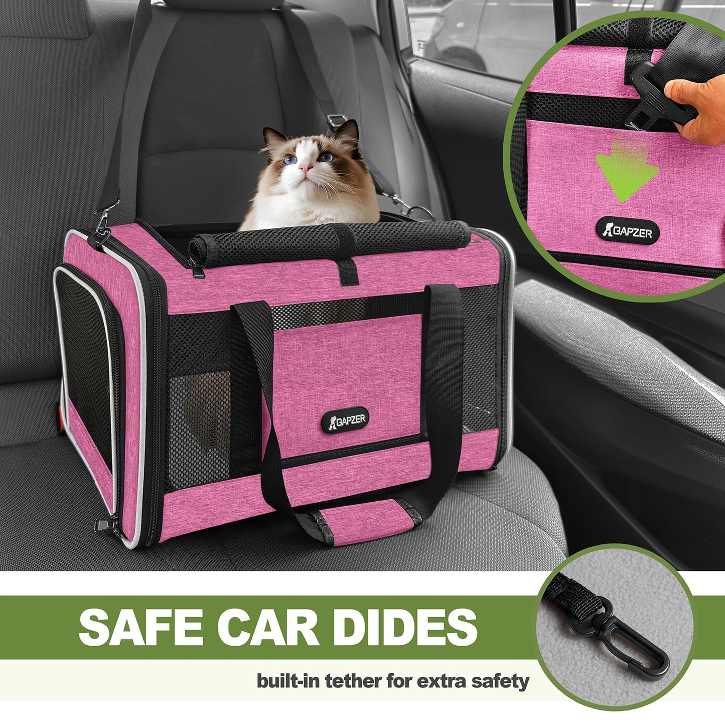 GAPZER Cat Carrier 18x11x11 Delta Airline Approved, Easy Load Bag