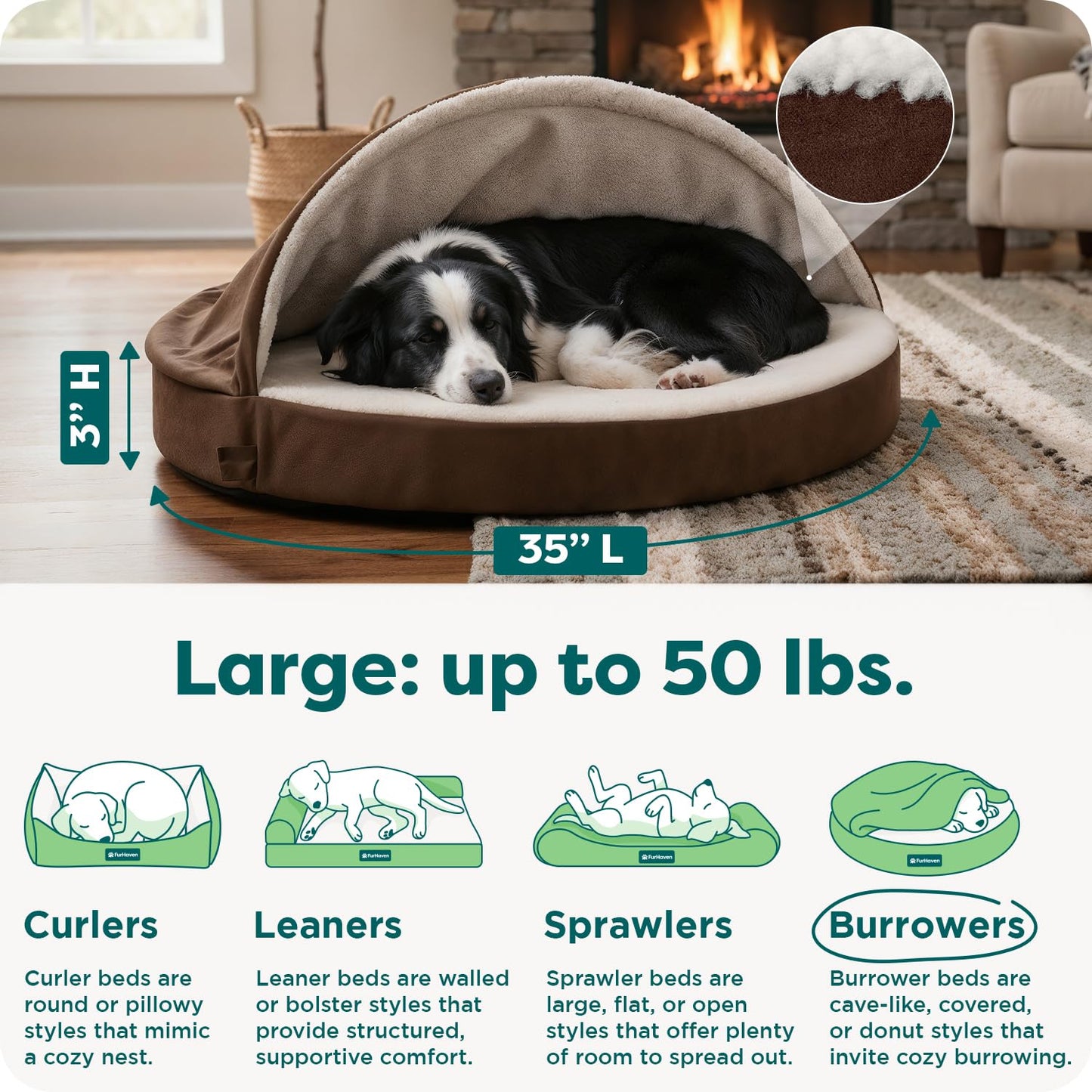 Furhaven 35" Round Orthopedic Dog Bed for Large/Medium Dogs w/ Bed