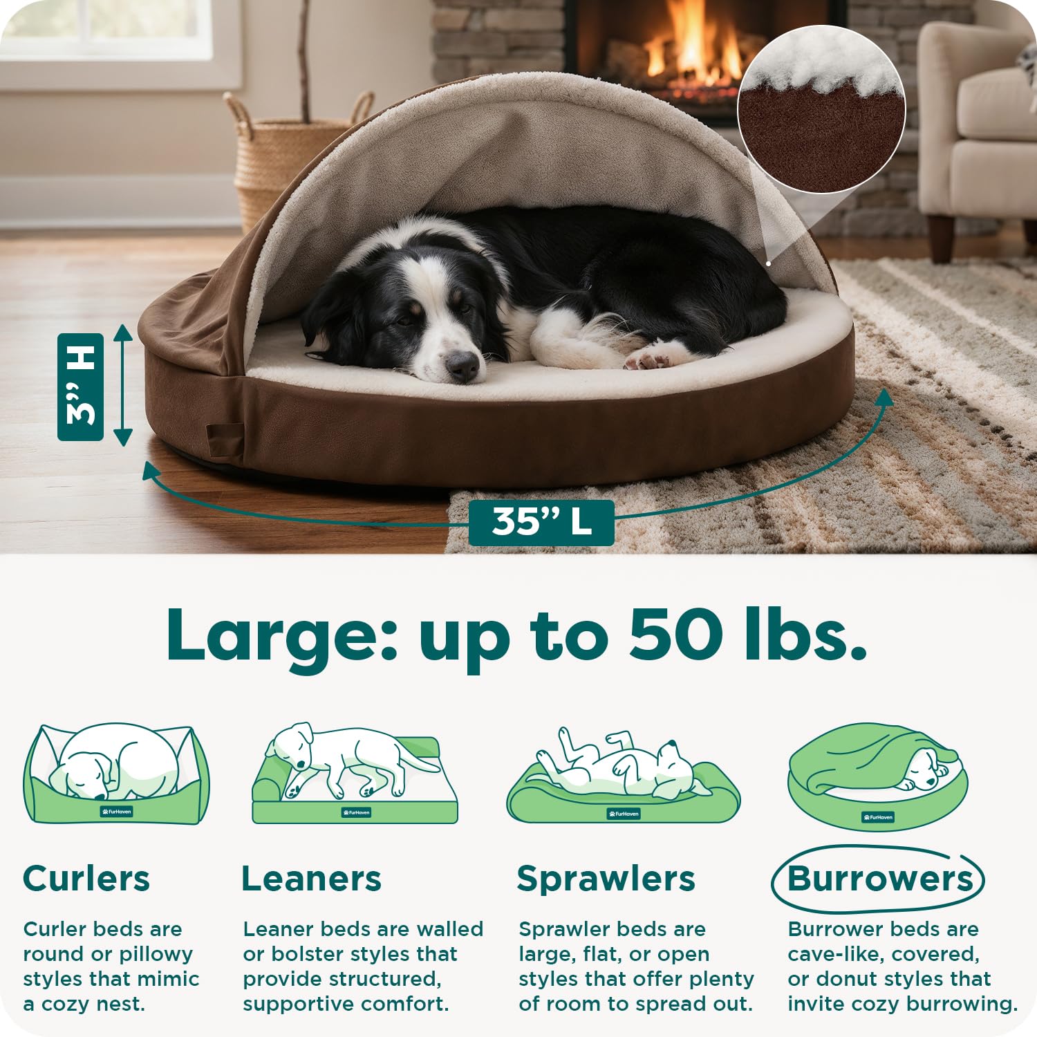 Furhaven 35" Round Orthopedic Dog Bed for Large/Medium Dogs w/ Bed