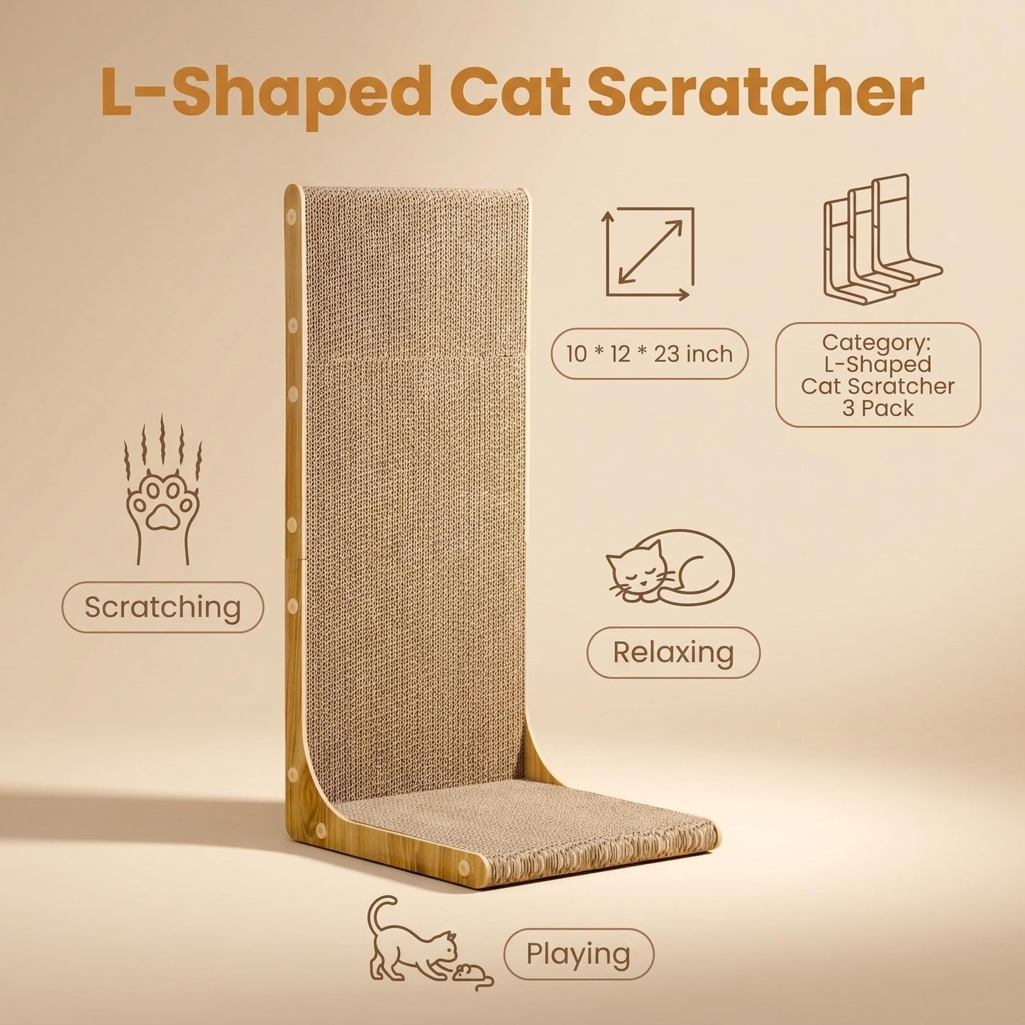 SMARTBEAN 3-Pack Cardboard Cat Scratcher for Indoor Cats, L Board