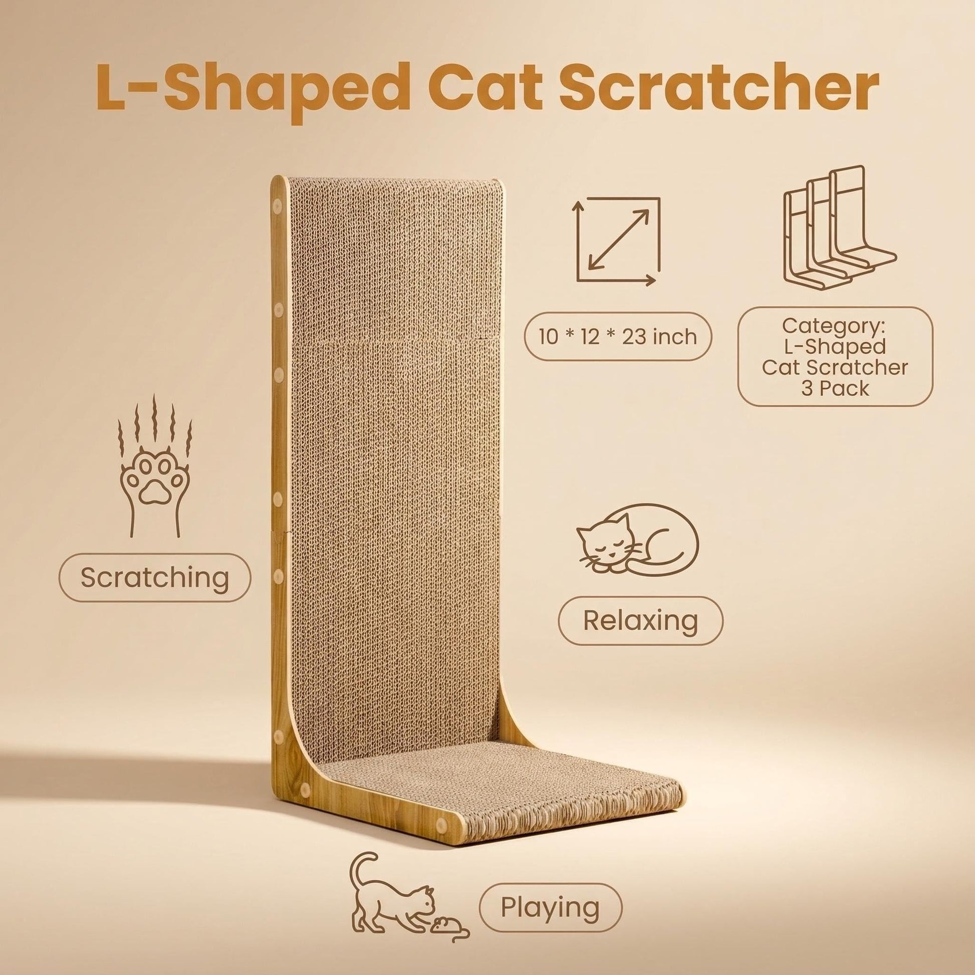 SMARTBEAN 3-Pack Cardboard Cat Scratcher for Indoor Cats, L Board