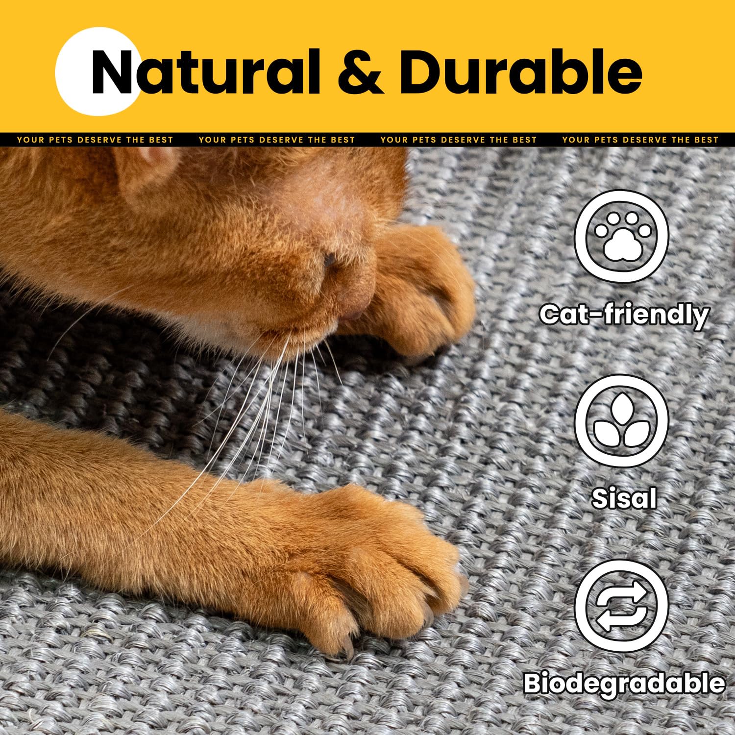 Cat Scratcher Mat,Natural Sisal Cat Scratch Pad with Hook&Loop Pad