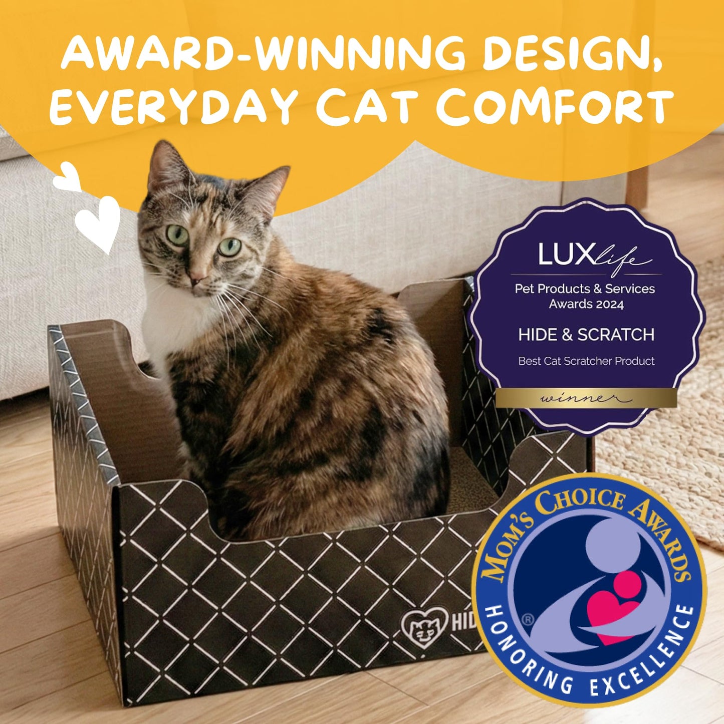 Hide Scratch Cardboard Cat Scratcher Box Bed Diamond, Double-Sided Pad