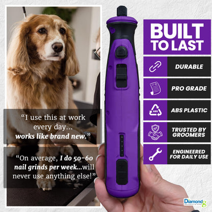 Diamondg Cordless Dog Nail Grinder with Quiet Sound LED Tip Trimmer
