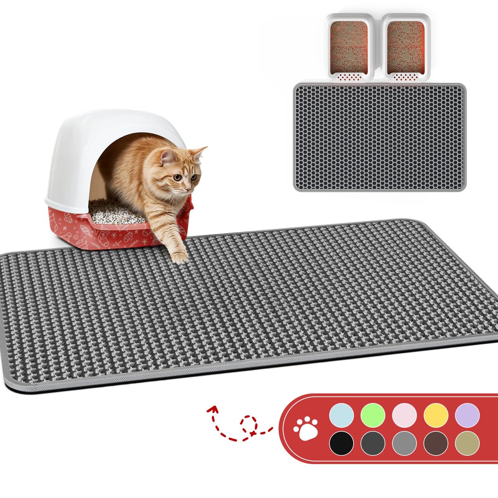 Cat Litter Mat 46'' x 35'' Small Litter Trapping Mat, Easy to Mat
