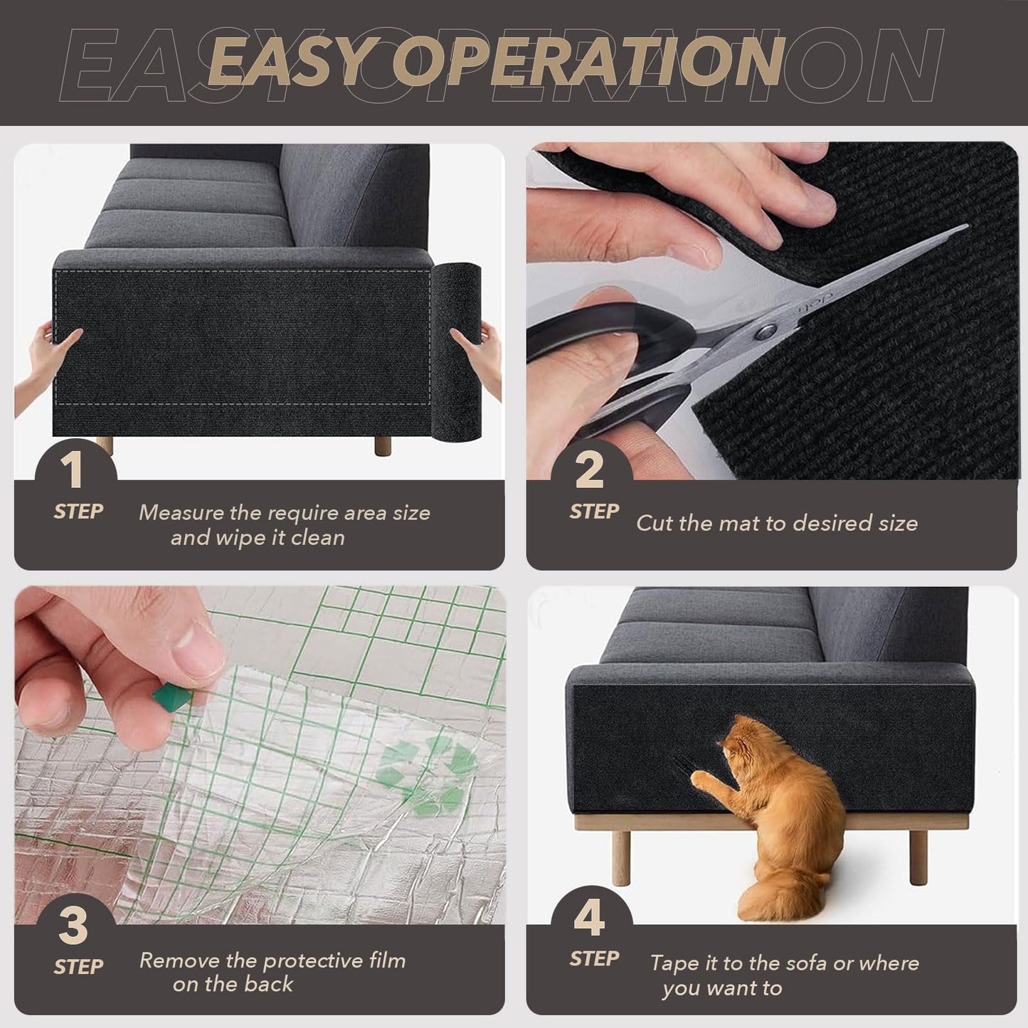 Bumaigo X15.8" Cat Scratching Mat, Self-Adhesive Cats Carpet, DIY Mat