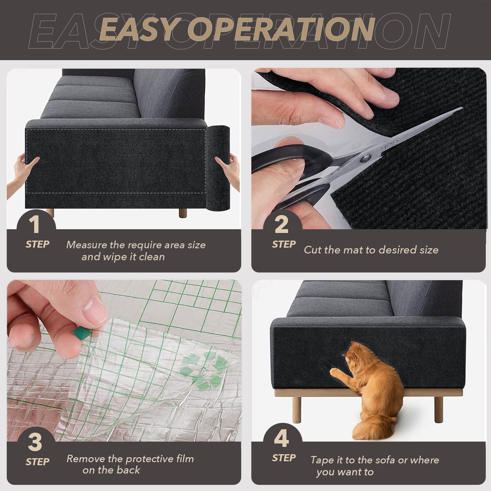 Bumaigo X15.8" Cat Scratching Mat, Self-Adhesive Cats Carpet, DIY Mat
