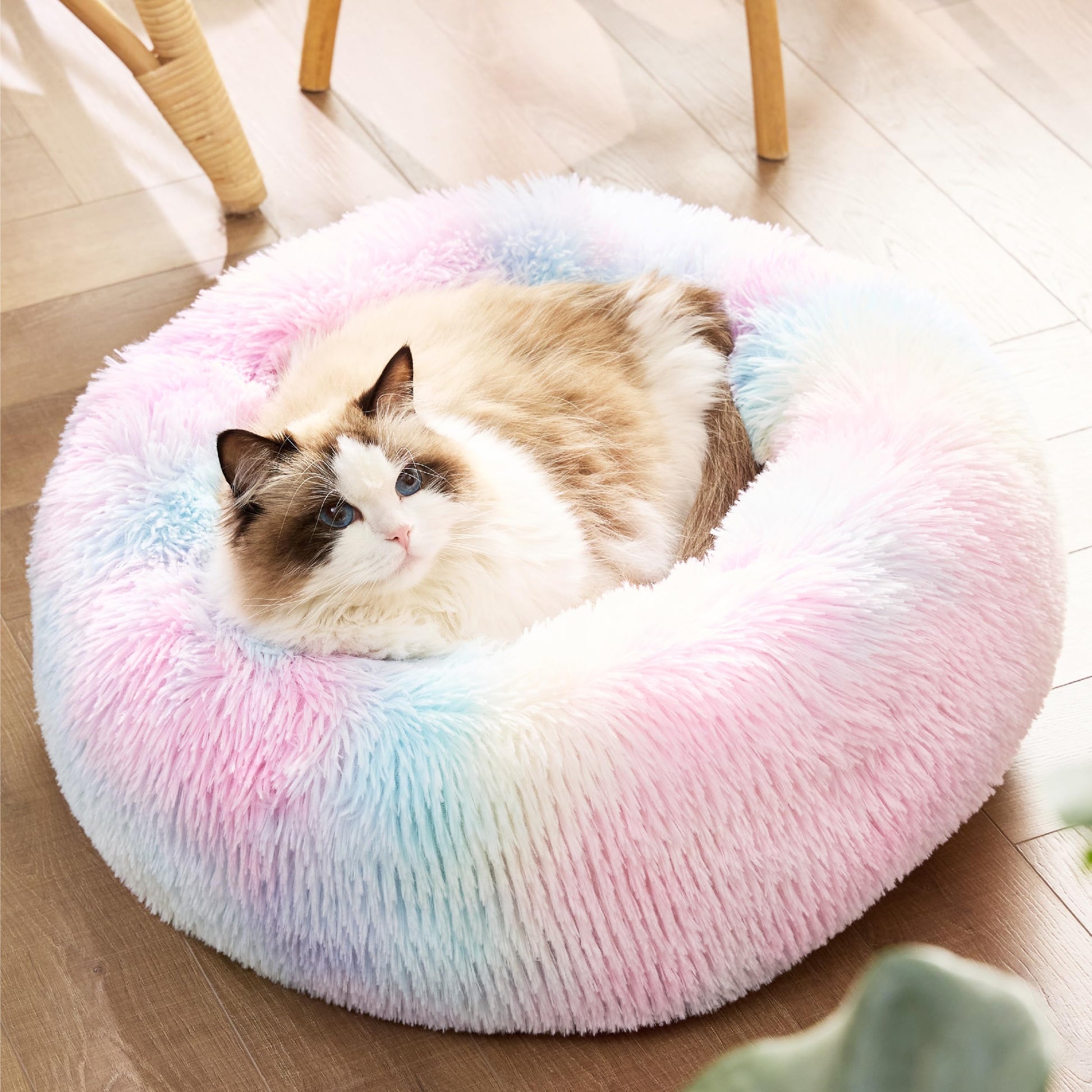 Bedsure Calming Cat Beds for Indoor Cats Small Washable Round Cat Bed