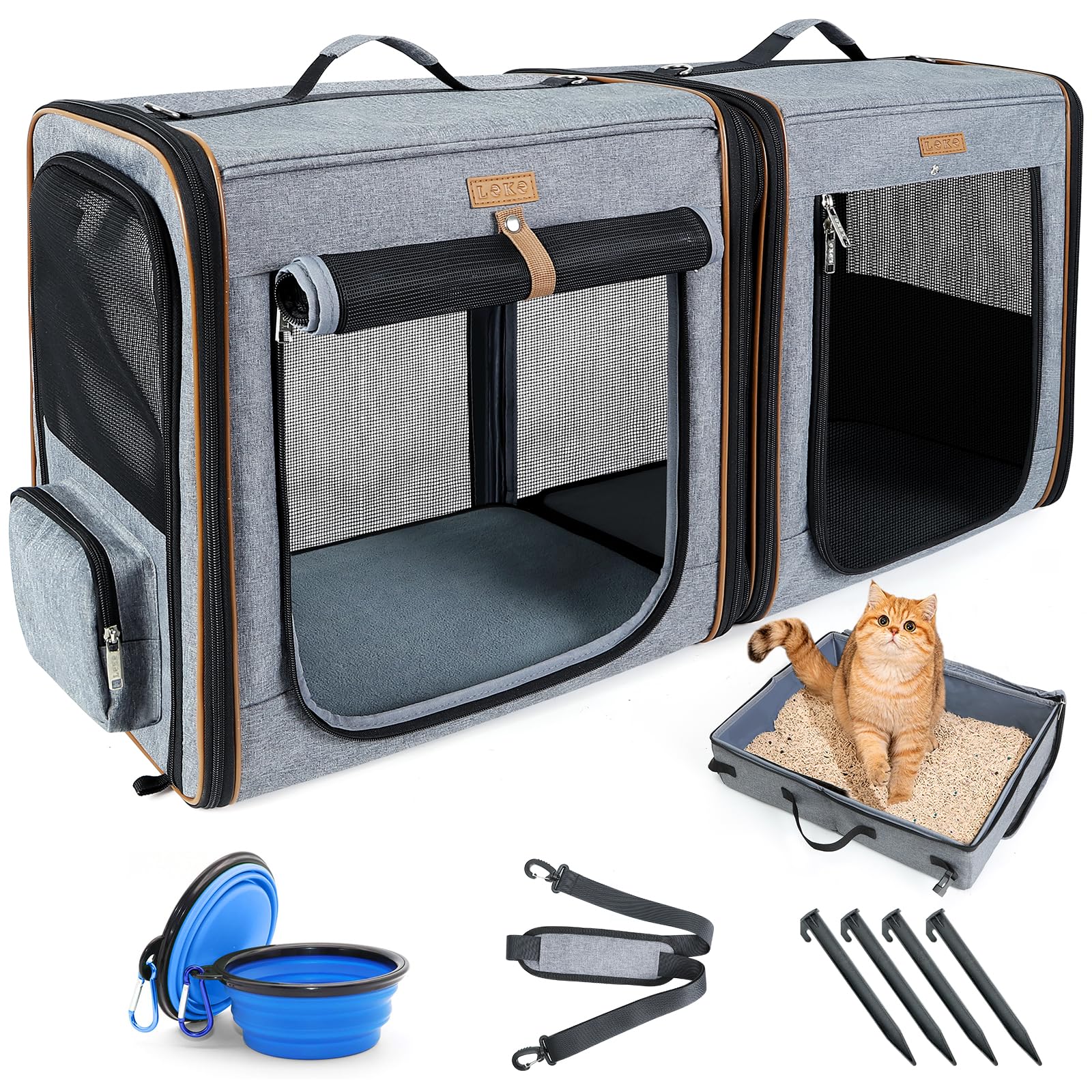 Lekereise Extra Large Cat Carrier for 2 Cats, 2-in-1 Cat Carrier