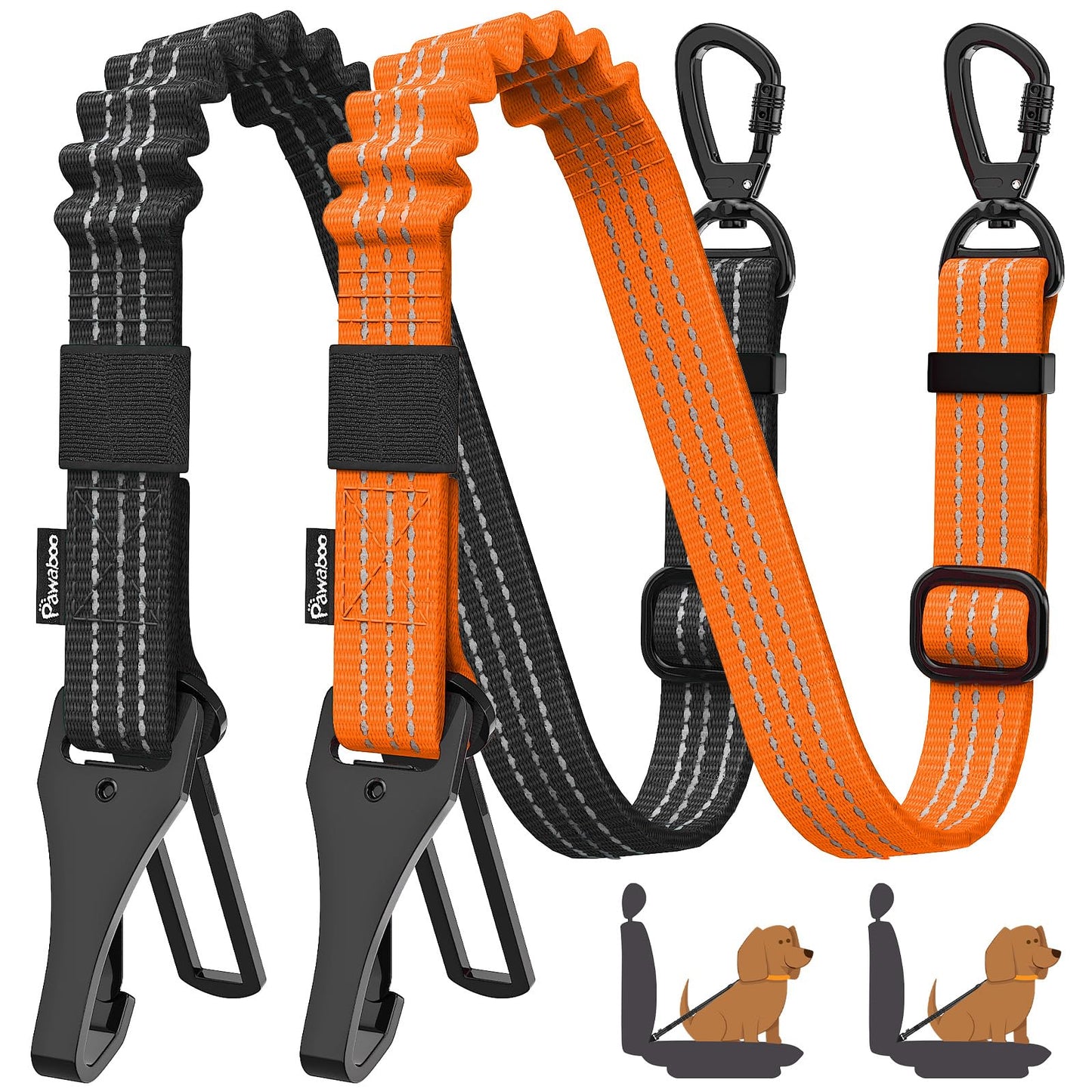 Pawaboo 2Pack Dog Seatbelt for Car, 3-in-1 Dog Car Seat Belt Seat