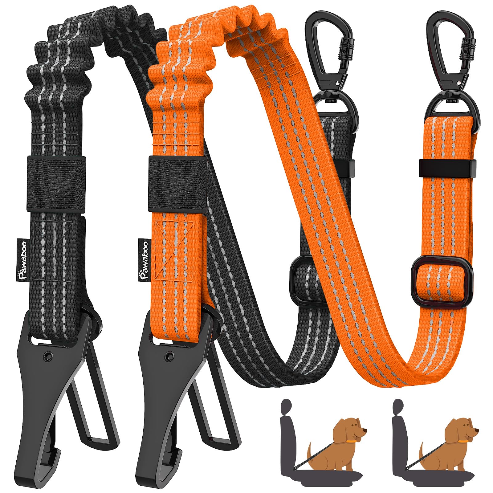 Pawaboo 2Pack Dog Seatbelt for Car, 3-in-1 Dog Car Seat Belt Seat