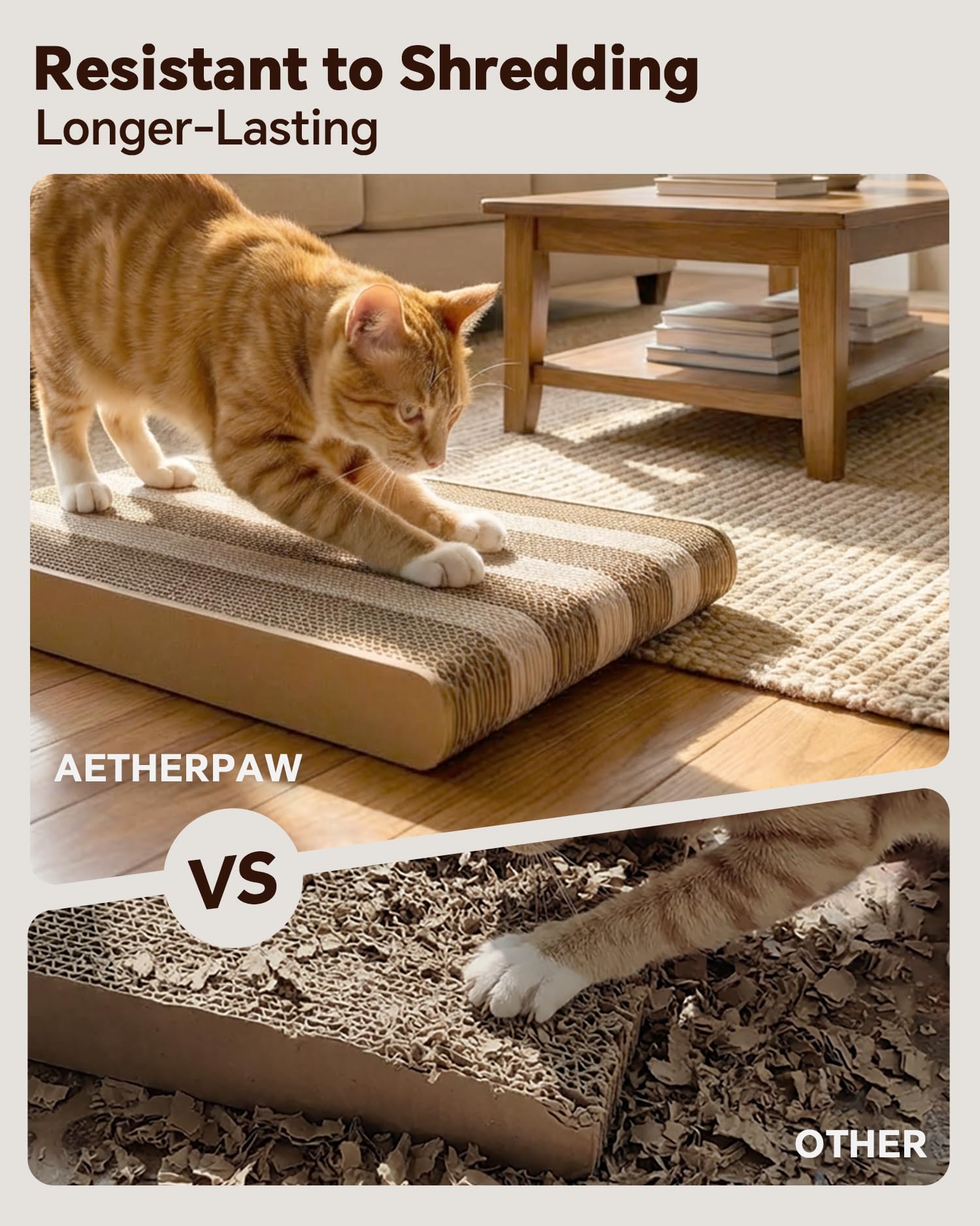 AETHERPAW Cat Scratcher, L-Shaped 23.7" Tall Cardboard Scratching Ball