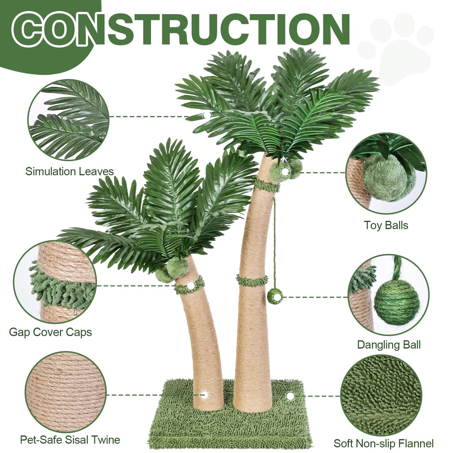 Palm Tree Cat Scratching Post, 36'' Cat Scratcher Post with Posts