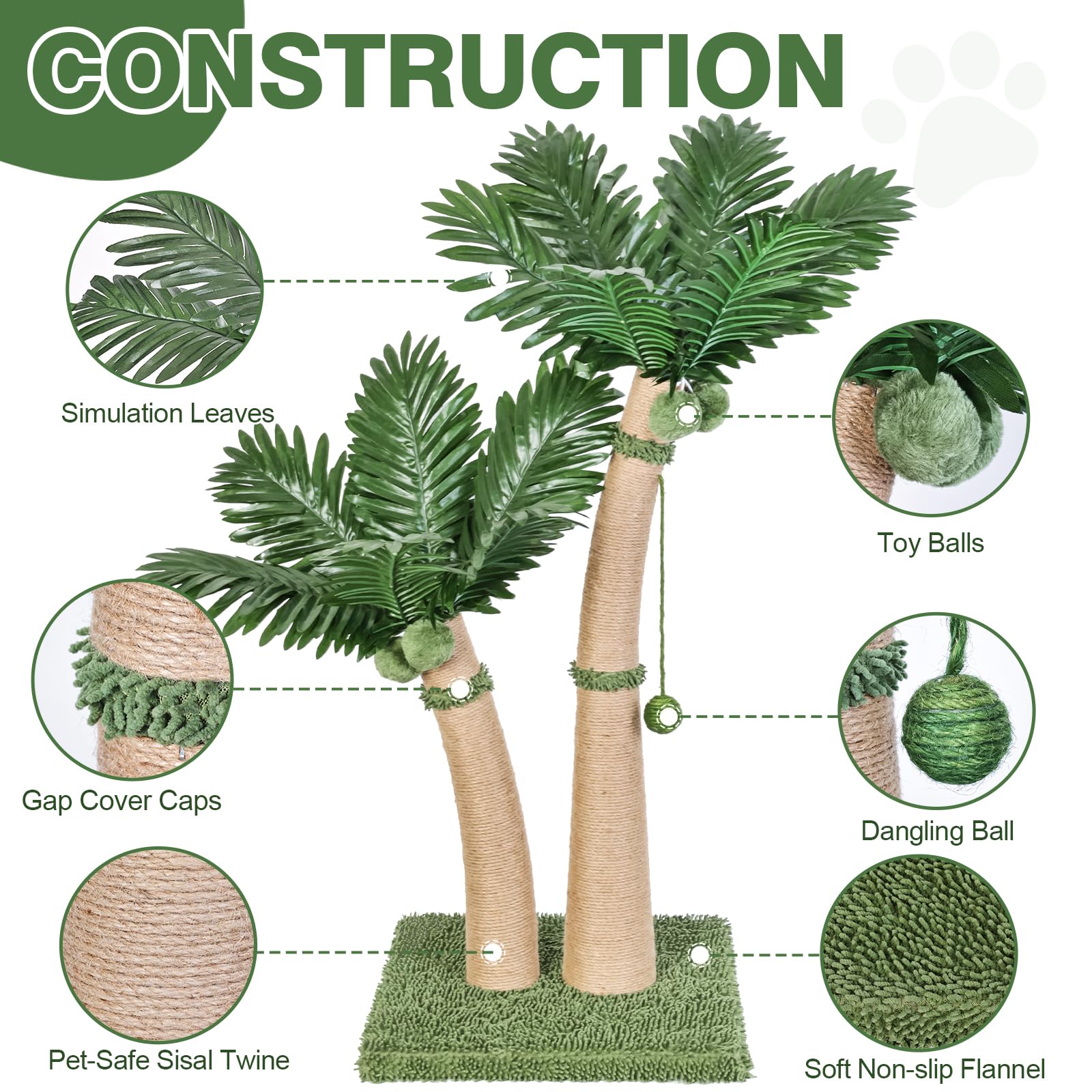 Palm Tree Cat Scratching Post, 36'' Cat Scratcher Post with Posts