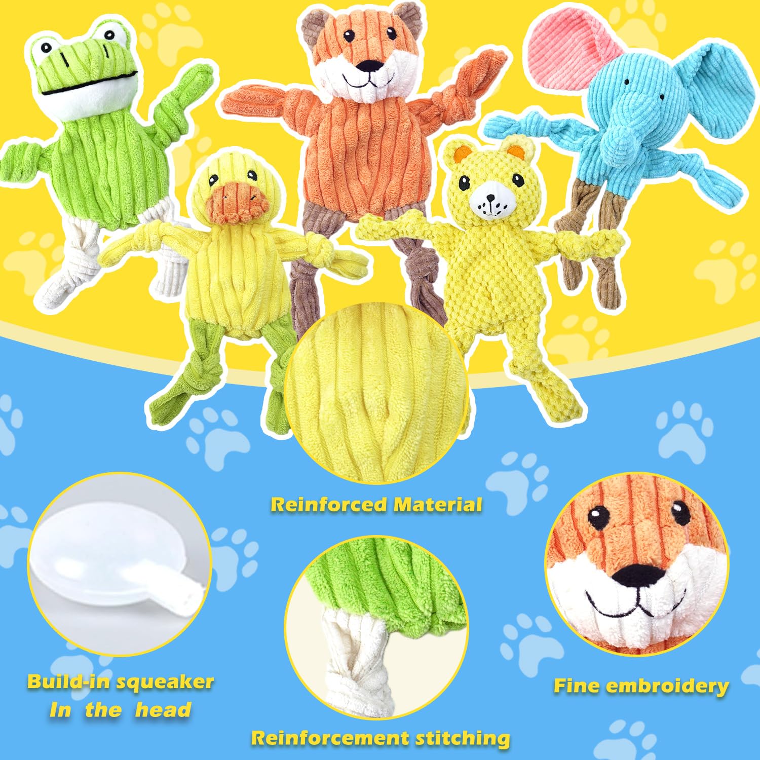 MRSOHRET 5 Pack Squeaky Dog Toys, No Stuffing Plush Dog Chew Toy Plush