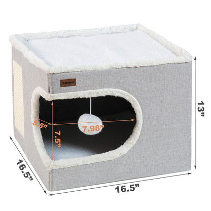 Garnpet Cat Bed for Indoor Cats Cube House, Covered Cat Cave Beds