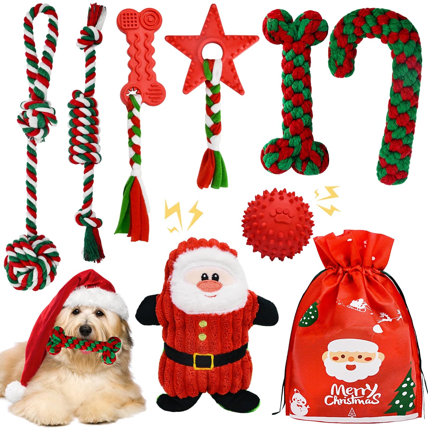 MRSOHRET Christmas Dog Toys, 9 Pack Dog Rope Toy, Puppy Chew Toy