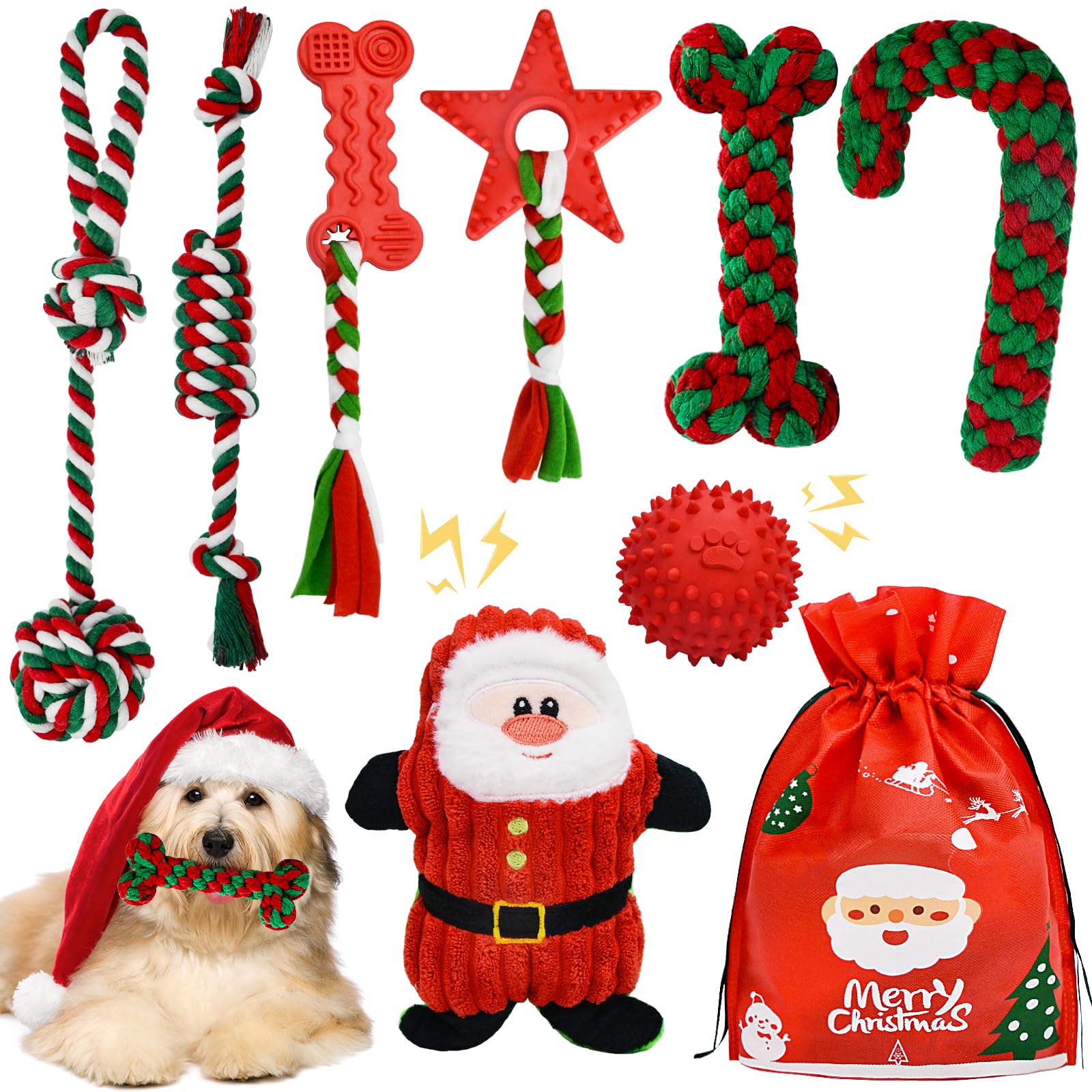 MRSOHRET Christmas Dog Toys, 9 Pack Dog Rope Toy, Puppy Chew Toy