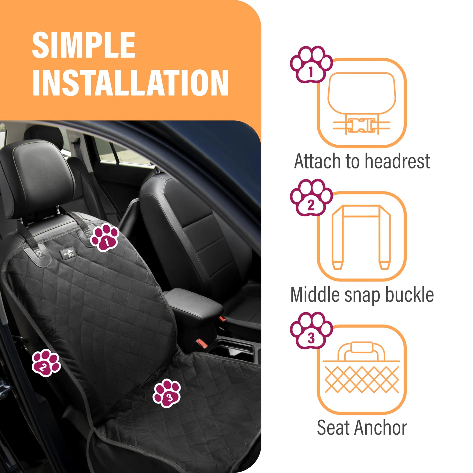 Active Pets Dog Car Seat Cover, Waterproof Front Seat Protector Seat