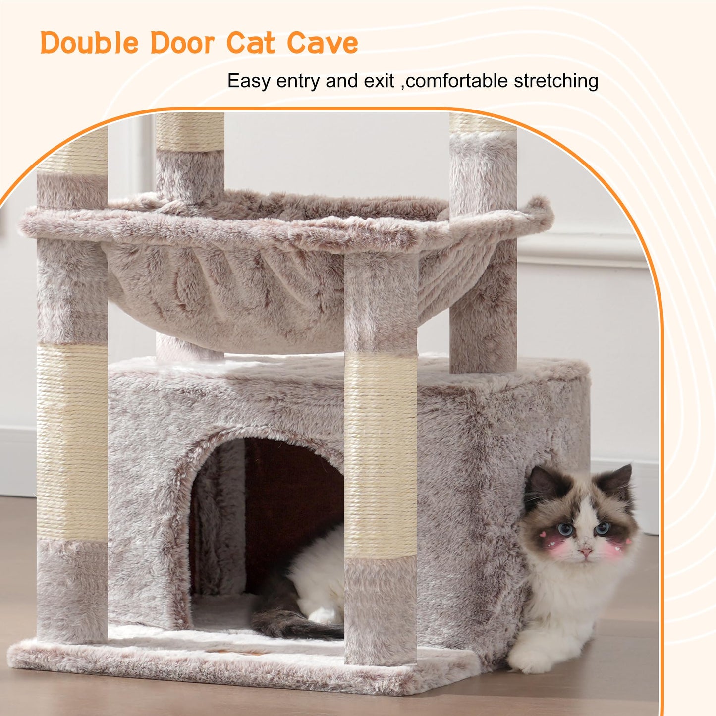 Heybly Cat Tree, Kitten Tower with Large Soft Cat Basket, Cat Condo