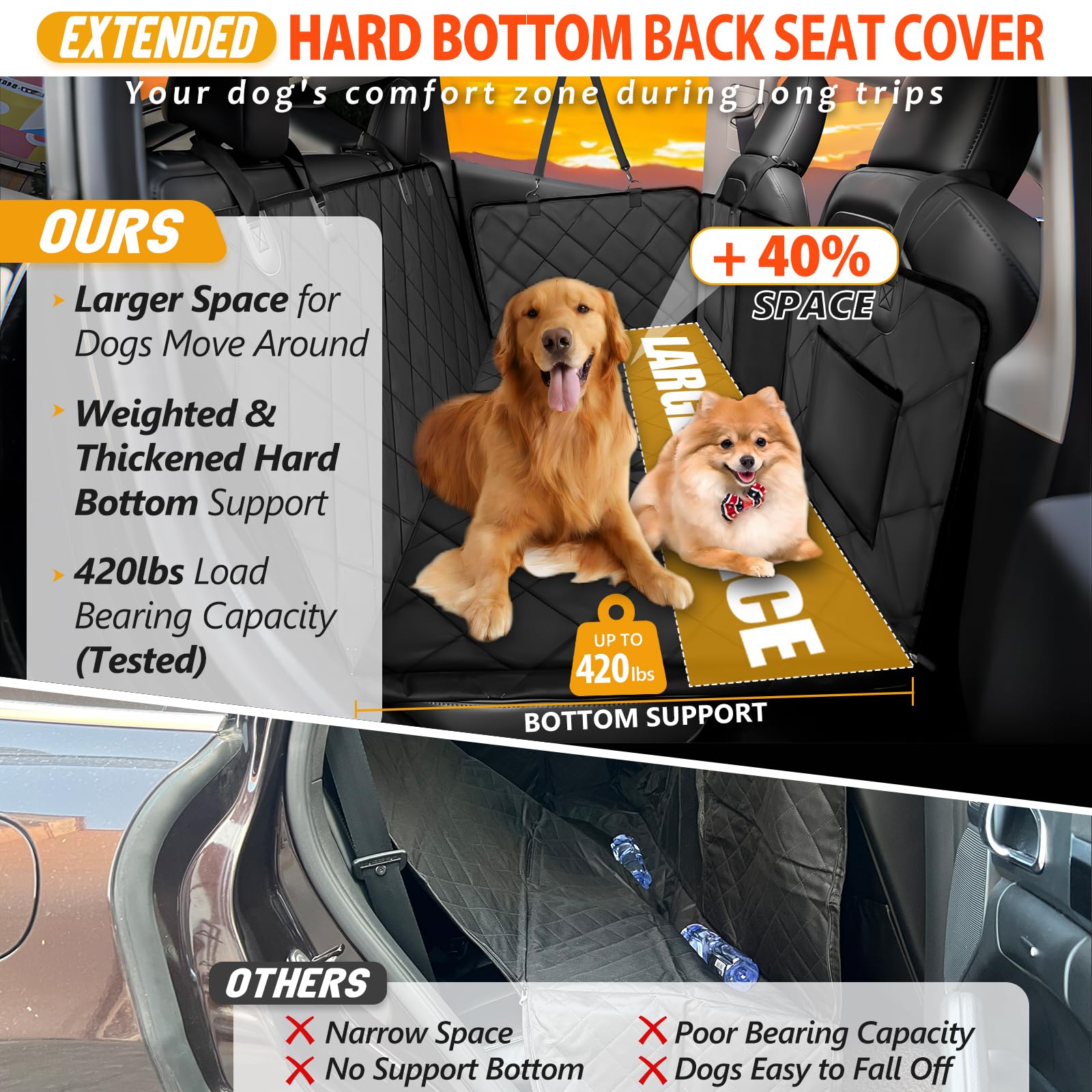 ROUWINNE Back Seat Extender for Dogs-Large Space, Dog Car Seat Cover