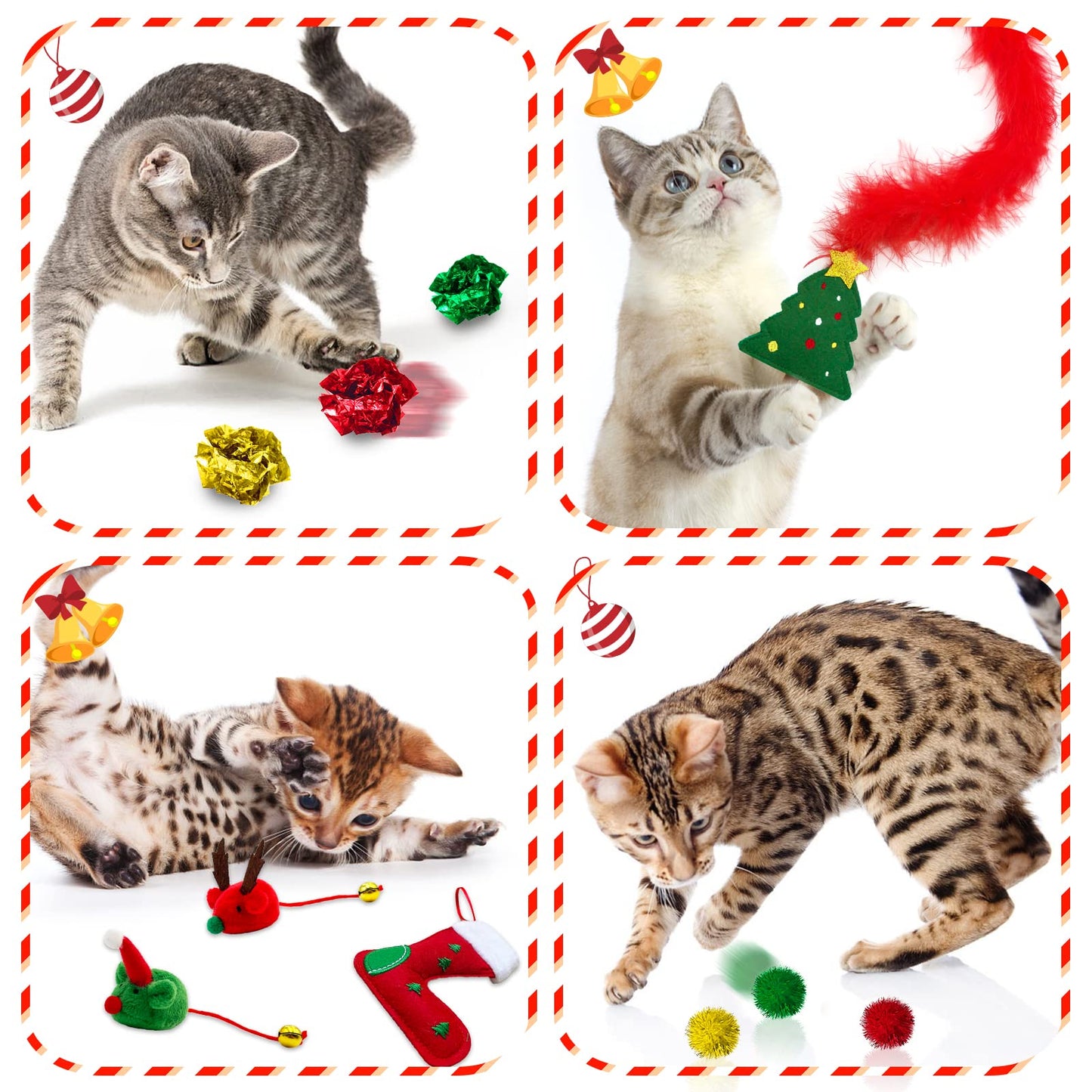Lepawit Cat Christmas Stocking, 10 Pack Gifts for Christmas Catnip